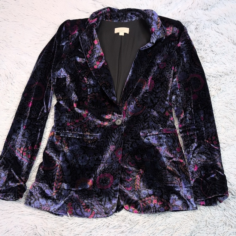 Loft Jacket Womens 0 Blazer Floral Soft Preppy Career Comfort Faux Pockets